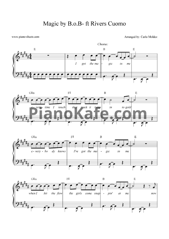 Ноты B.o.B faet. Rivers Cuomo - Magic - PianoKafe.com