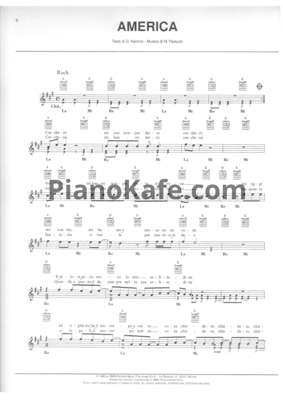 Ноты Gianna Nannini - America - PianoKafe.com