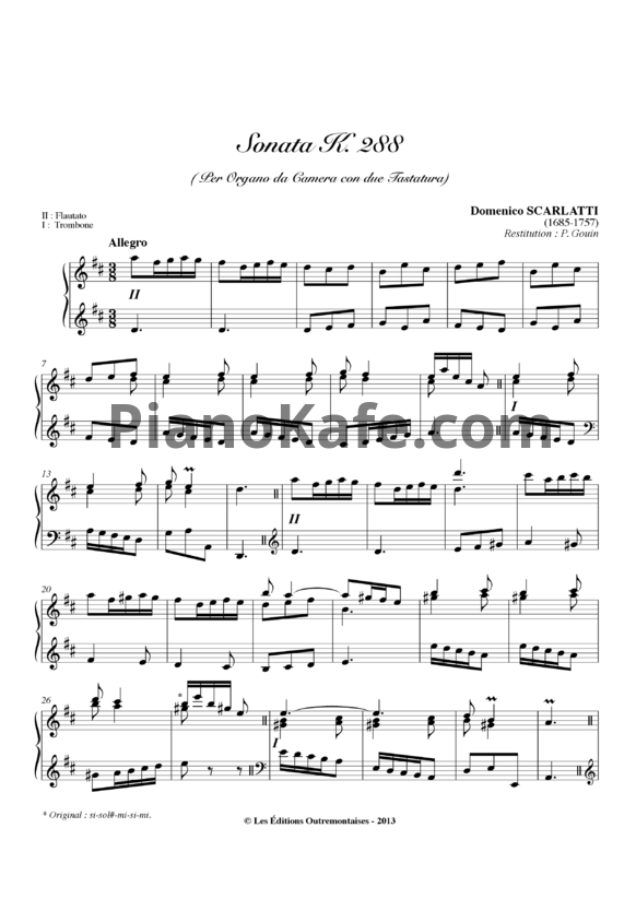 Ноты Д. Скарлатти - Соната K288 - PianoKafe.com