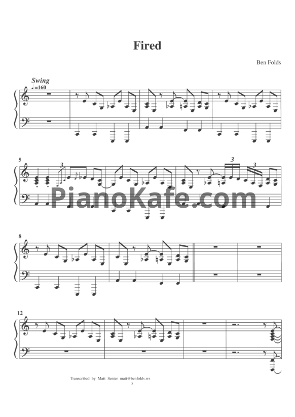 Ноты Ben Folds - Fired - PianoKafe.com