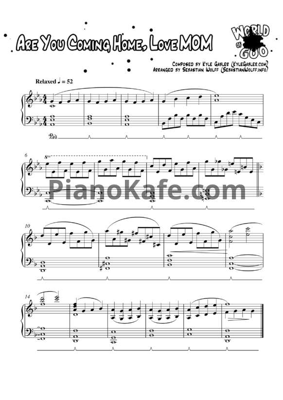 Ноты Kyle Gabler - Are you comeing home, love mom - PianoKafe.com