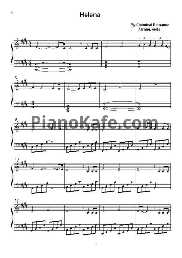Ноты My Chemical Romance - Helena - PianoKafe.com
