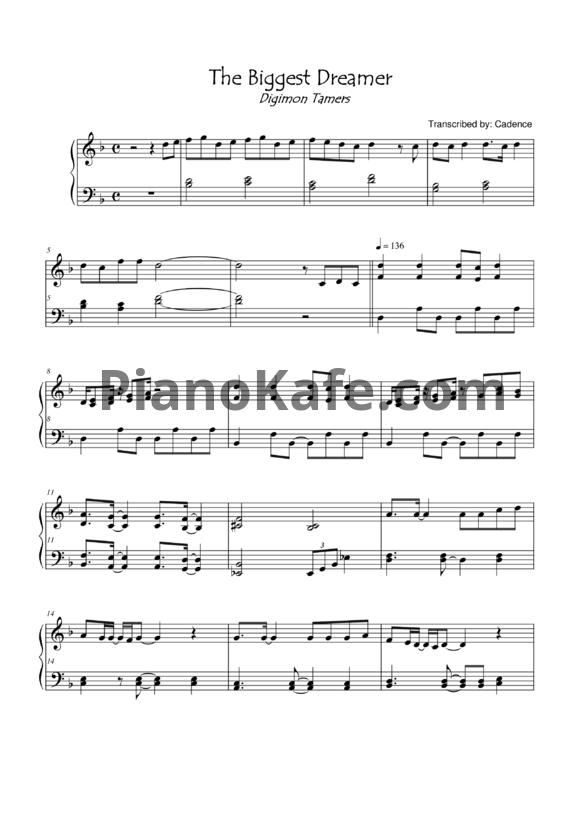 Ноты Digimon Tamers - The biggest dreamer - PianoKafe.com