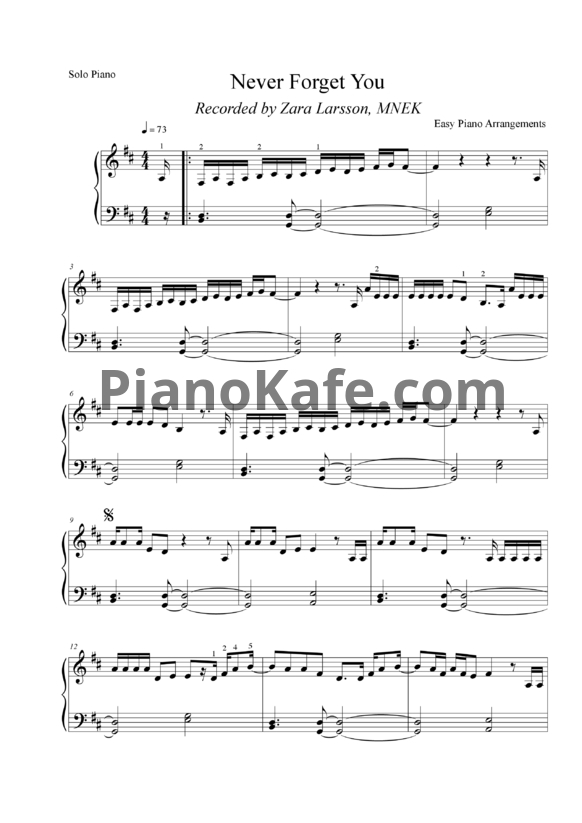 Ноты Zara Larsson, MNEK - Never forget you - PianoKafe.com. 