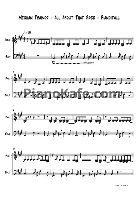 Ноты Meghan Trainor - All about that bass (версия 2) - PianoKafe.com