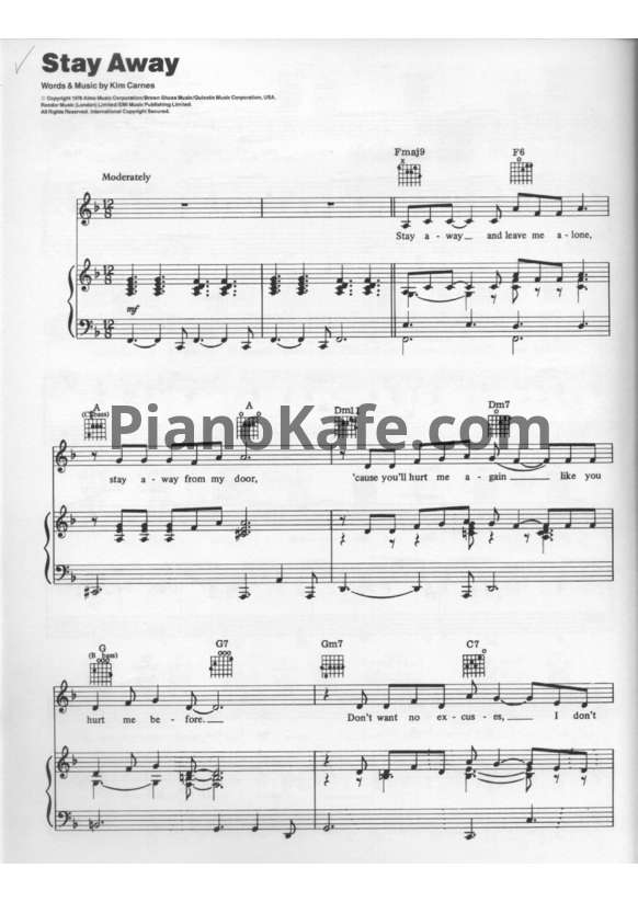 Ноты Barbra Streisand - Stay away - PianoKafe.com
