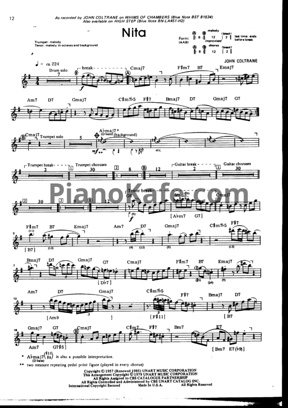 Ноты John Coltrane - Improvised (Saxophone solos) - PianoKafe.com