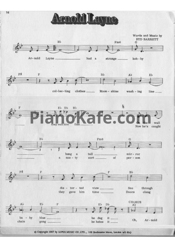 Ноты Pink Floyd - Arnold layne (Вокальная партия) - PianoKafe.com