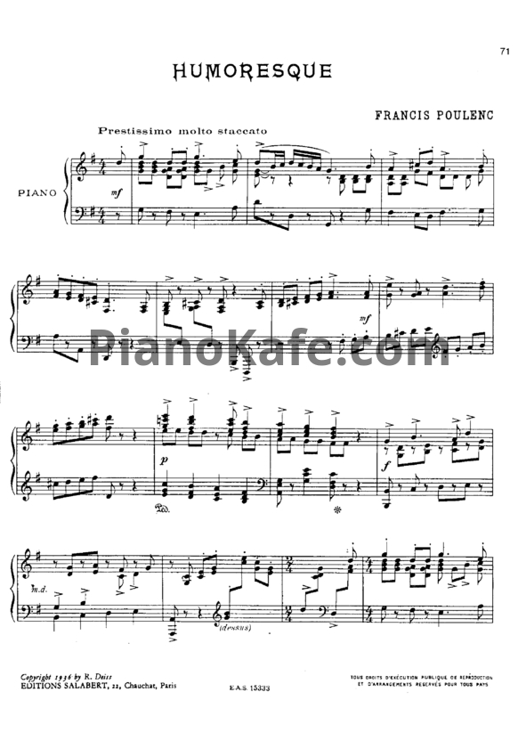 Ноты Франсис Пуленк - Юмореска - PianoKafe.com