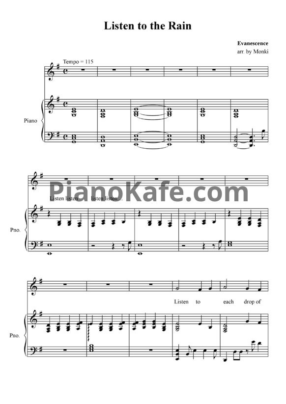 Ноты Evanescence - Listen to the rain - PianoKafe.com