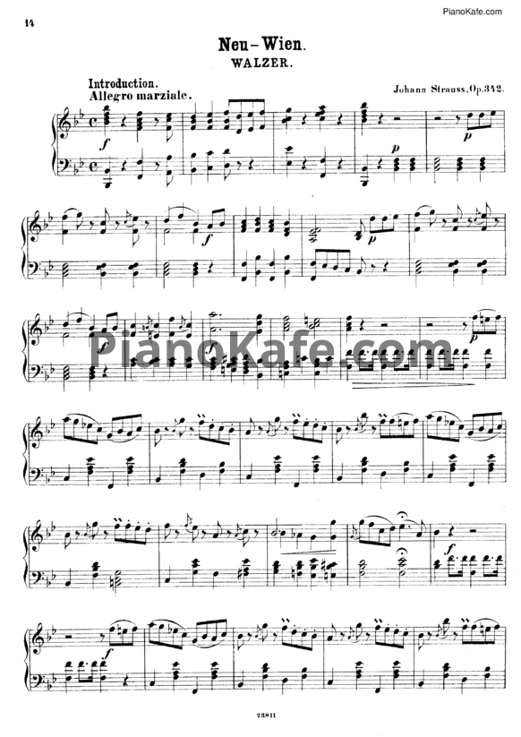 Ноты Иоганн Штраус (сын) - Вальс "Neu Wien" (Op. 342) - PianoKafe.com