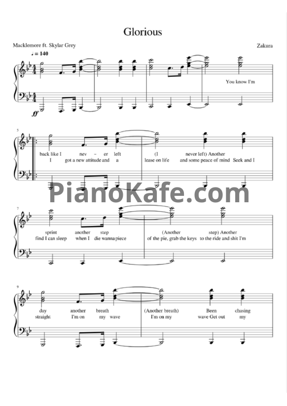 Ноты Macklemore feat. Skylar Grey - Glorious - PianoKafe.com