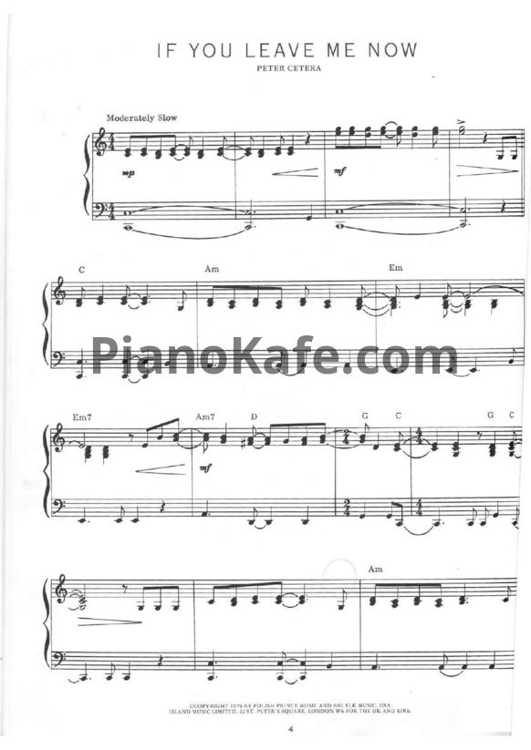 Ноты Peter Cetera - If you leave me now - PianoKafe.com