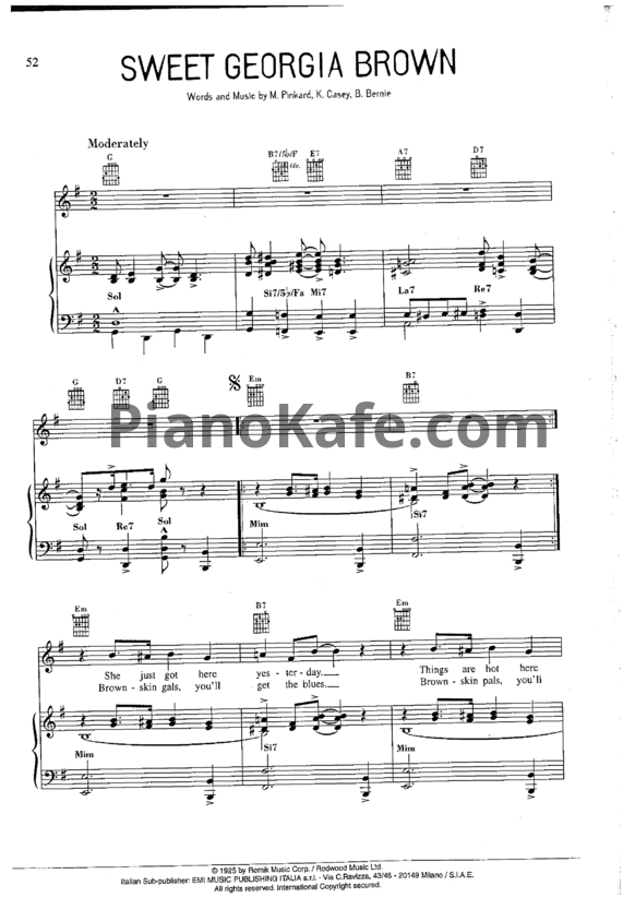 Ноты Louis Armstrong - Sweet Georgia Brown - PianoKafe.com