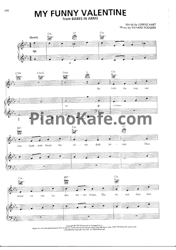 Ноты Frank Sinatra - My funny Valentine (Версия 2) - PianoKafe.com