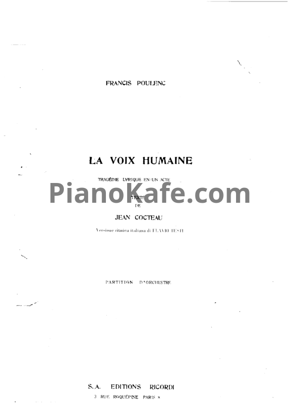 Ноты Франсис Пуленк - Опера "Человеческий голос" (партитура) - PianoKafe.com