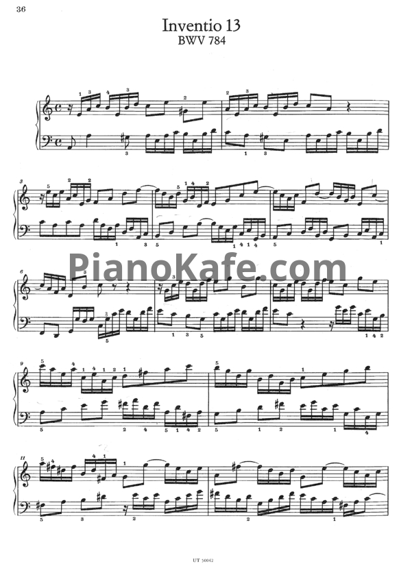 Ноты И. Бах - Инвенция №13 (BWV 784) - PianoKafe.com