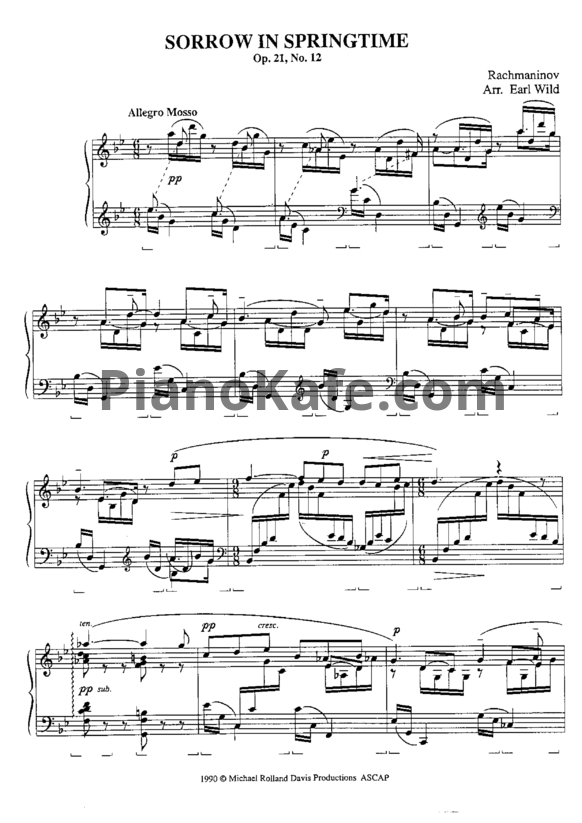 Ноты Сергей Рахманинов - Sorrow in springtime (Op. 21, №12) - PianoKafe.com
