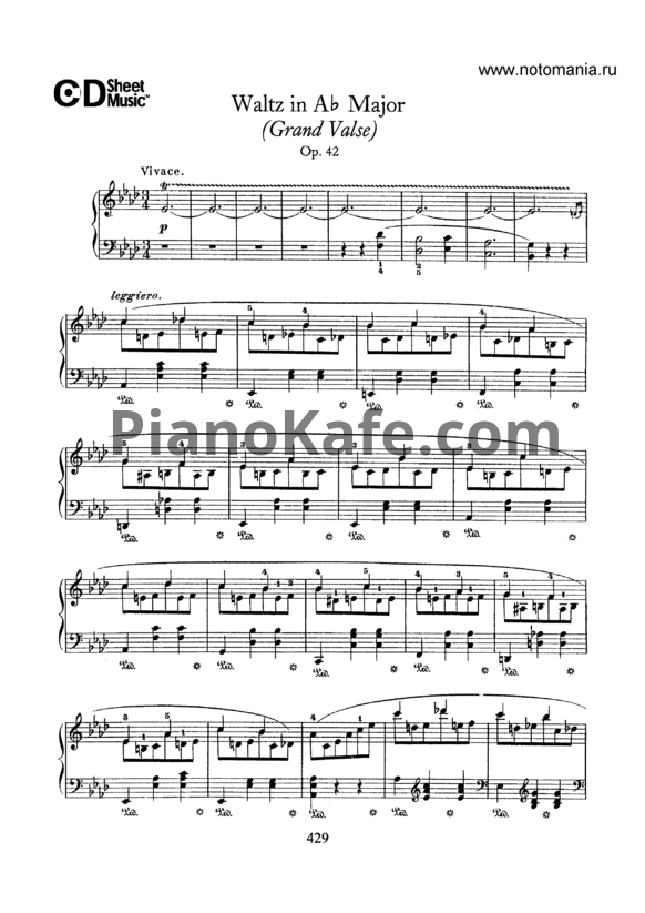 Ноты Ф. Шопен - Вальс №5 ля-бемоль мажор (Op. 42) - PianoKafe.com