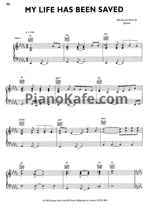 Ноты Queen - My life has been saved - PianoKafe.com