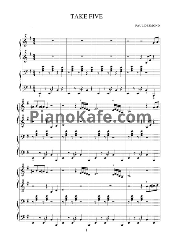 Ноты Paul Desmond - Take five (для фортепиано в 4 руки) - PianoKafe.com