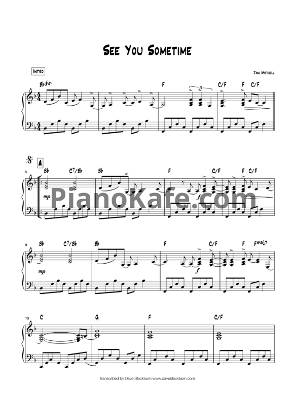 Ноты Joni Mitchell - See you sometime (Piano only) - PianoKafe.com