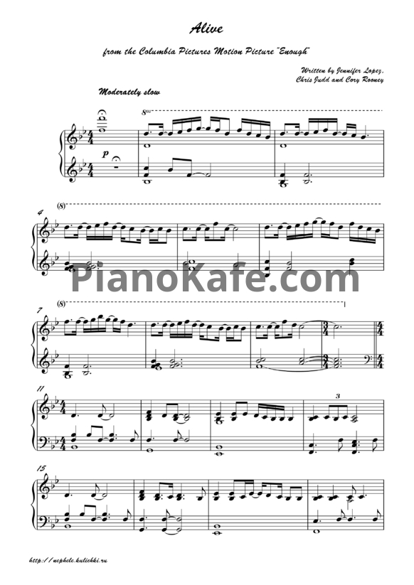 Ноты Jennifer Lopez - Alive - PianoKafe.com