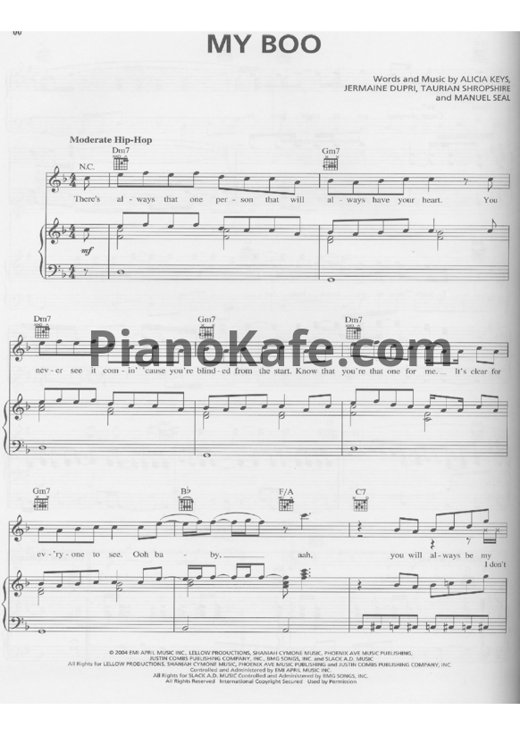 Ноты Usher Ft. Alicia Keys - My Boo - PianoKafe.com