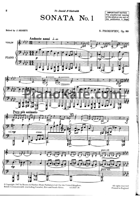 Ноты Сергей Прокофьев - Соната №1 фа минор (Op. 80) - PianoKafe.com