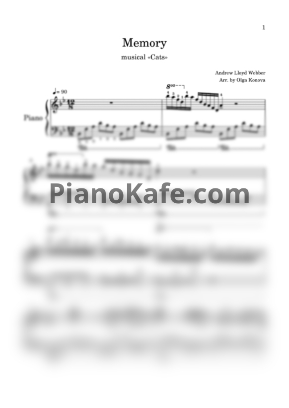 Ноты Andrew Lloyd Webber - Memory (Solo piano) - PianoKafe.com