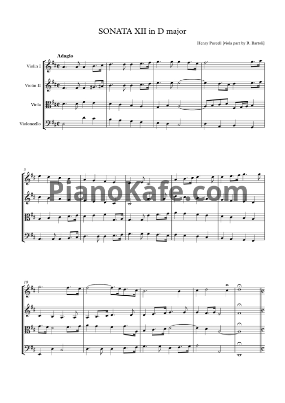 Ноты Генри Пёрселл - Трио-соната №12 в трёх частях ре мажор (Z 801) - PianoKafe.com