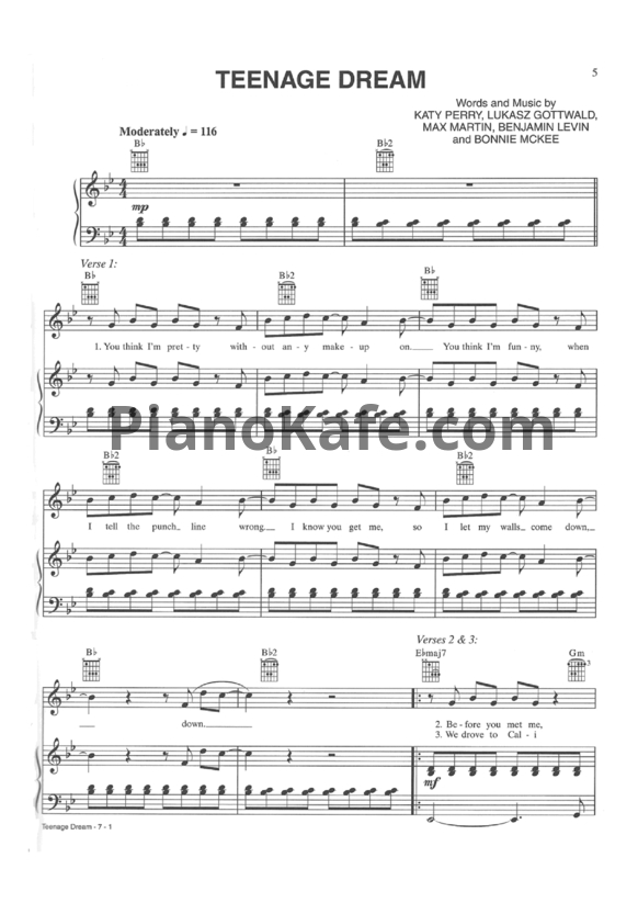 Ноты Katy Perry - Teenage dream (Книга нот) - PianoKafe.com