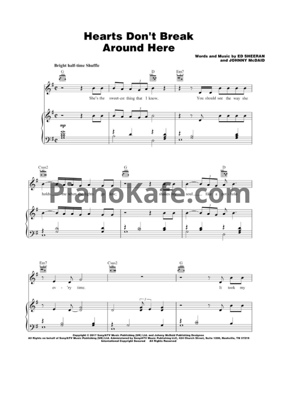 Ноты Ed Sheeran - Hearts don't break around here - PianoKafe.com