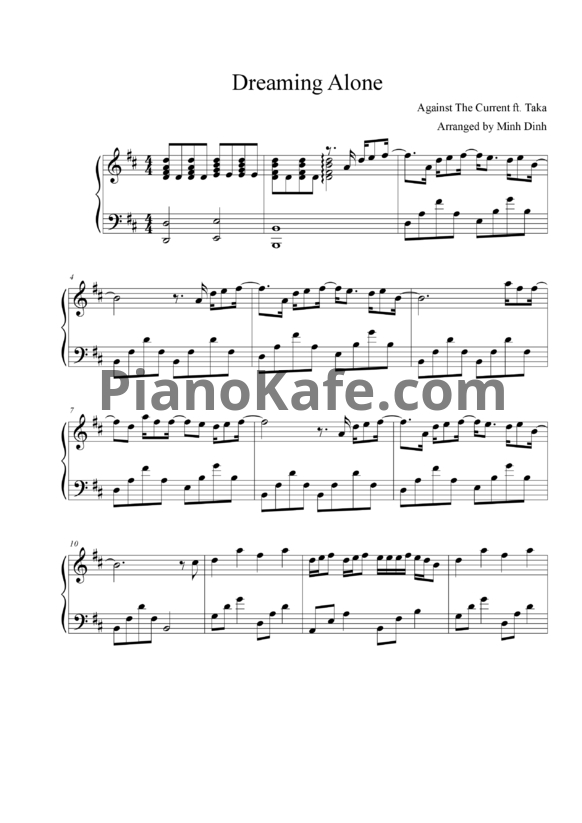 Ноты Against The Current feat. Taka - Dreaming alone - PianoKafe.com