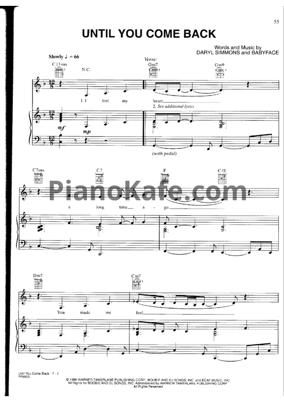 Ноты Whitney Houston - Until you come back - PianoKafe.com