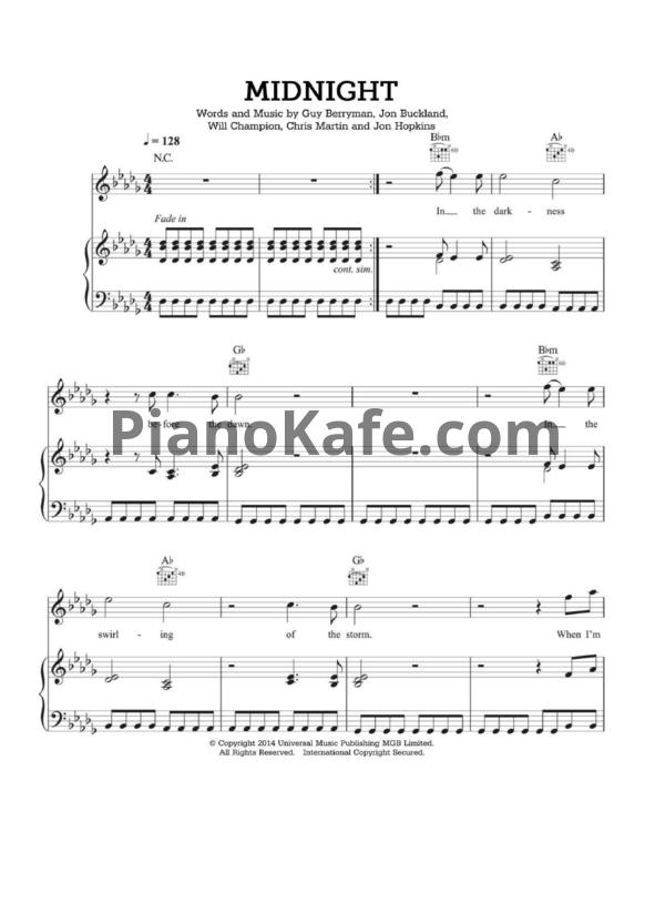 Ноты Coldplay - Midnight (Версия 2) - PianoKafe.com