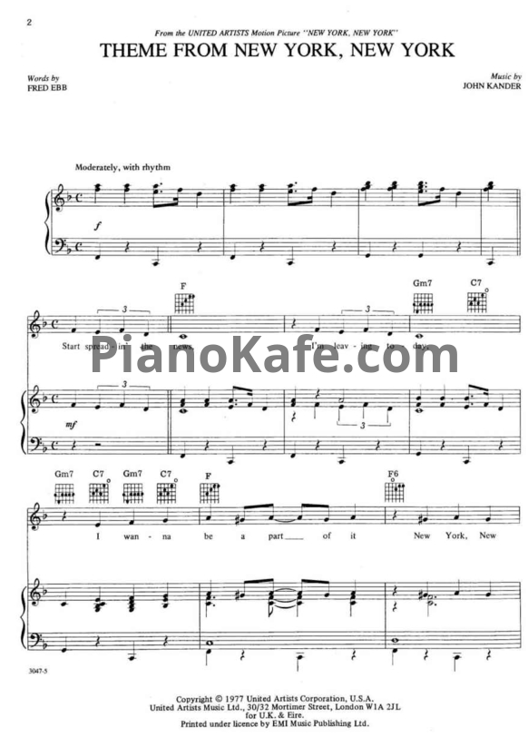 Ноты Frank Sinatra - New York New York (Версия 2) - PianoKafe.com