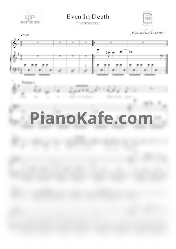 Ноты Evanescence - Even in death (Версия 2) - PianoKafe.com