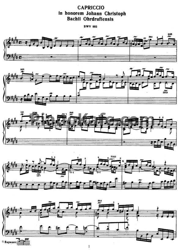 Ноты И. Бах - Каприччио в честь Иоганна Кристофа Баха из Ордруфа (BWV 993) - PianoKafe.com
