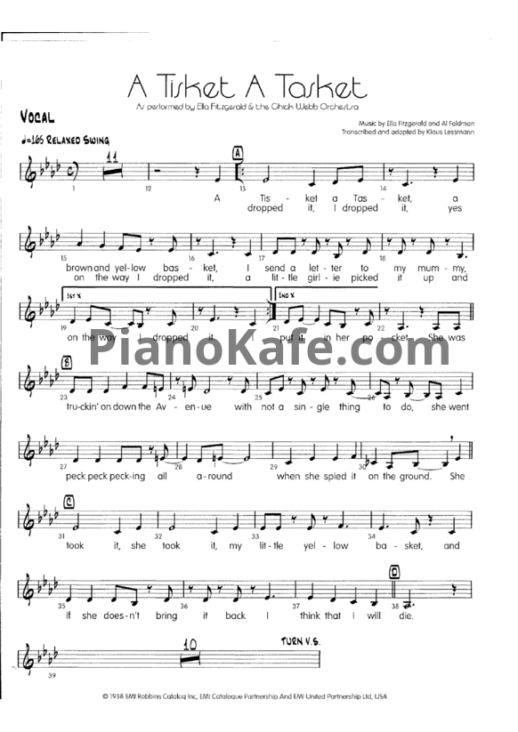 Ноты Ella Fitzgerald - A-tisket a-tasket - PianoKafe.com