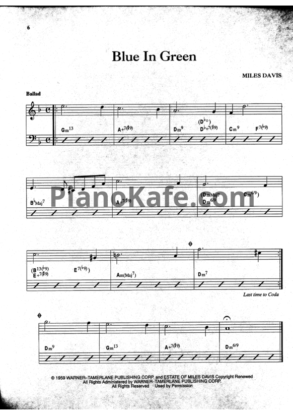 Ноты Bill Evans - Blue in green - PianoKafe.com