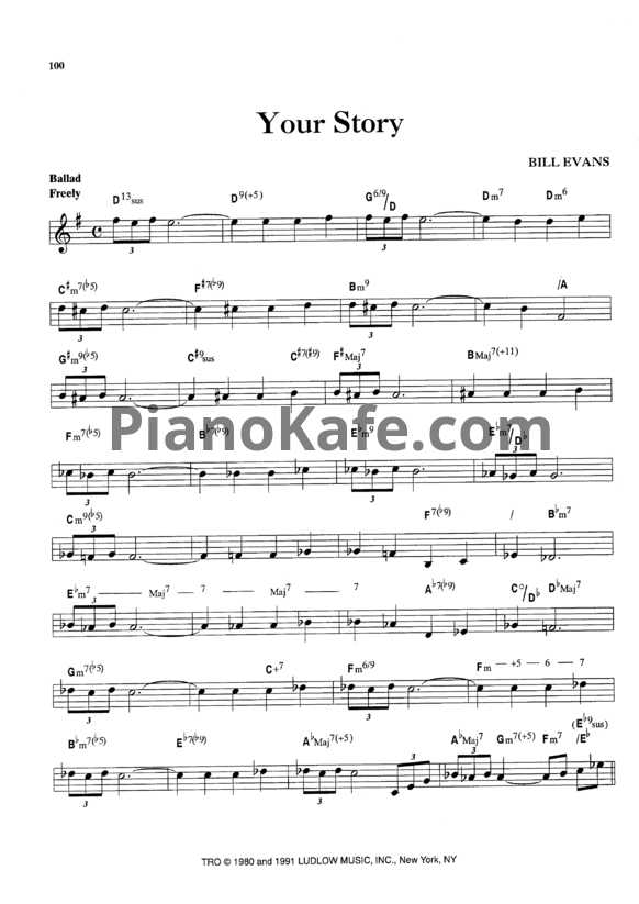 Ноты Bill Evans - Your story - PianoKafe.com