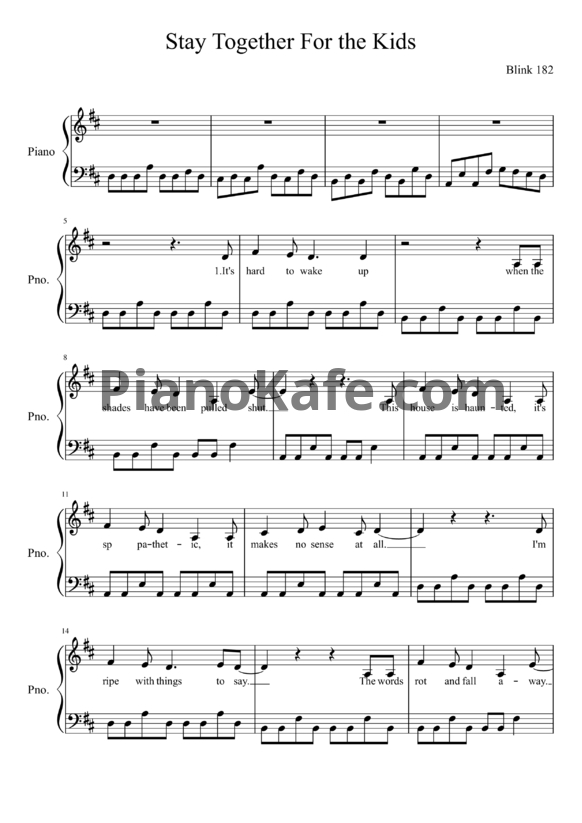 Ноты Blink-182 - Stay together for the kids (Версия 2) - PianoKafe.com