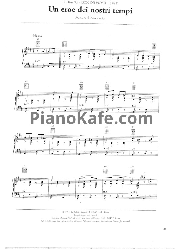 Ноты Nino Rota - Un eroe dei nostri tempi - PianoKafe.com