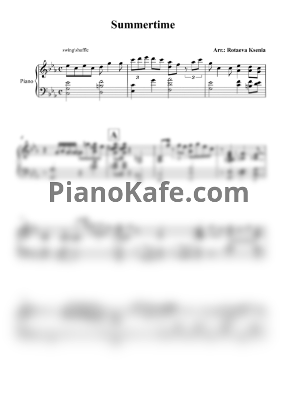 Ноты George Gershwin - Summertime (Аранжировка Ксении Ротаевой) - PianoKafe.com