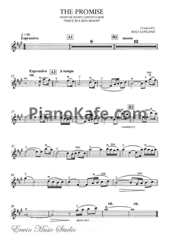 Ноты Secret Garden - The Promise (для скрипки) - PianoKafe.com