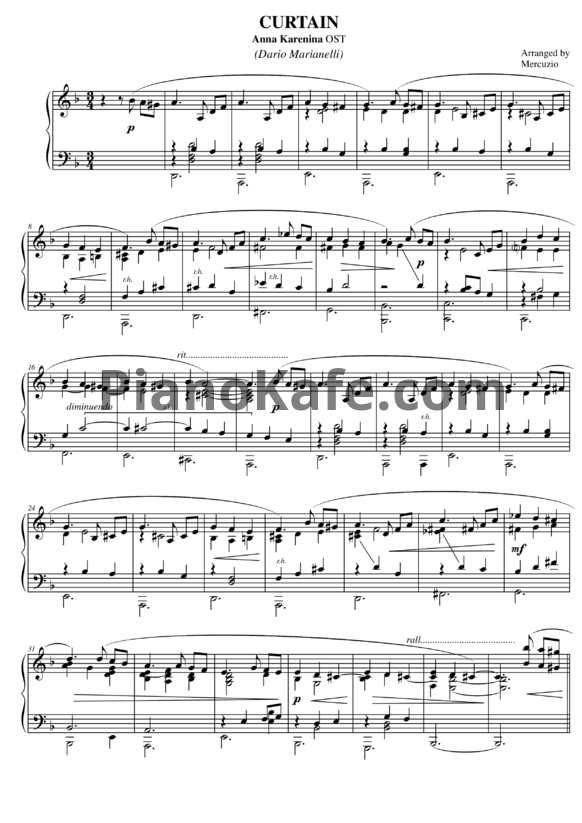 Ноты Dario Marianelli - Curtain - PianoKafe.com