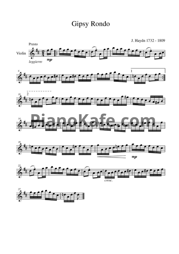 Ноты Йозеф Гайдн - Цыганский рондо - PianoKafe.com