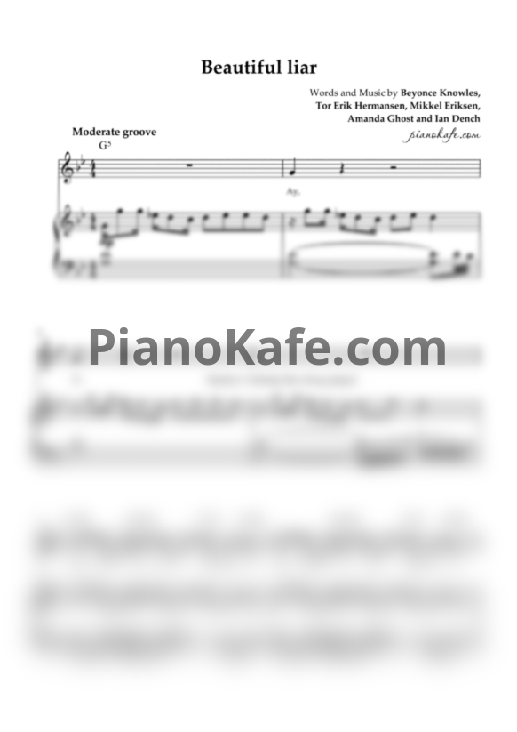 Ноты Beyonce feat. Shakira - Beautiful liar - PianoKafe.com