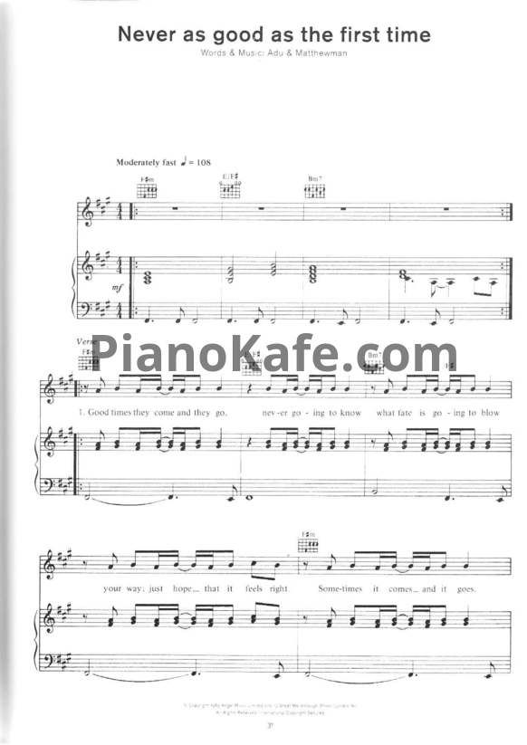 Ноты Sade - Never as good as the first time - PianoKafe.com
